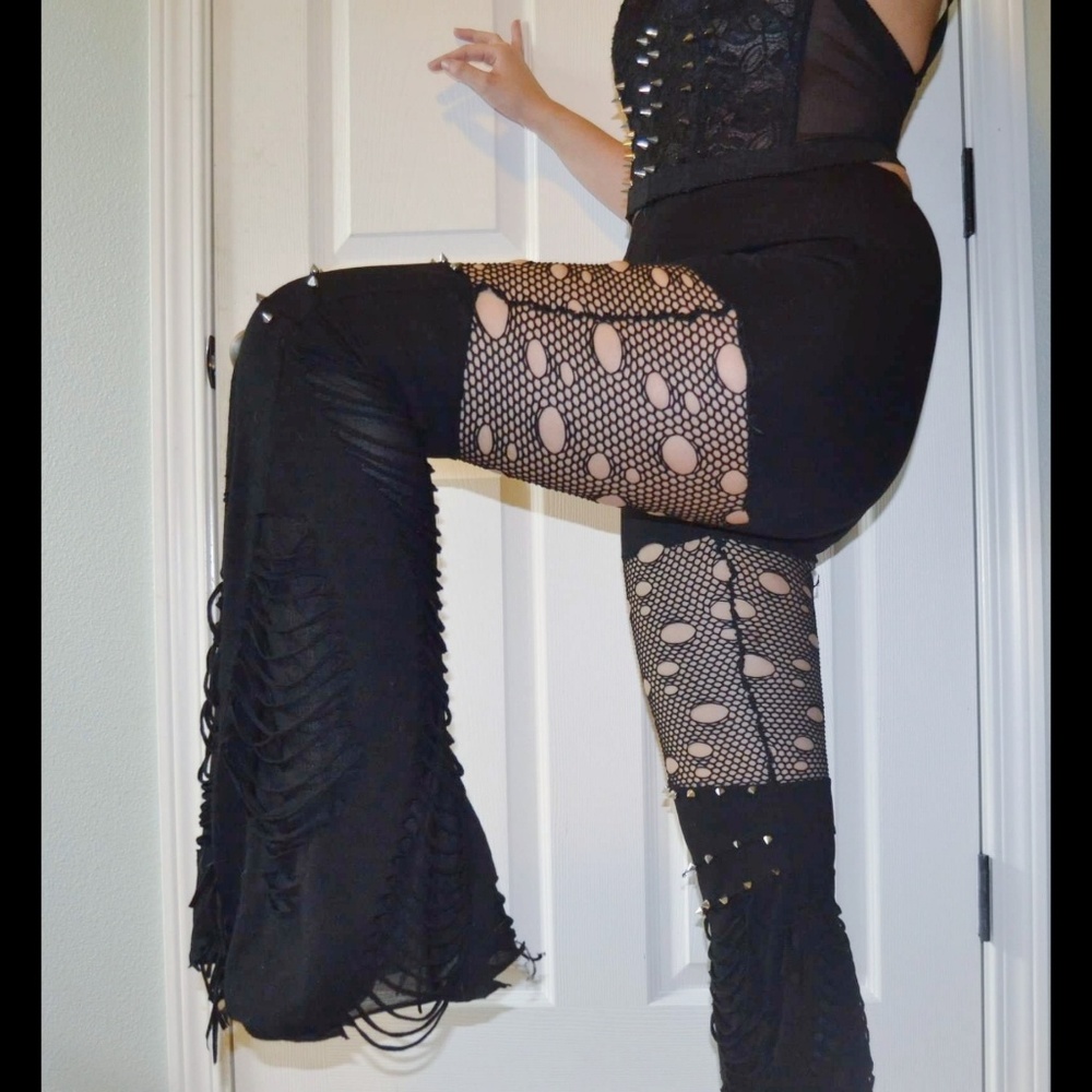 Devil fashion flared razor leggings goth gothic